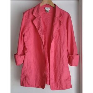 Vintage Tribeca Open Front Women's Pink Linen BlazerJacket Size M Breathable